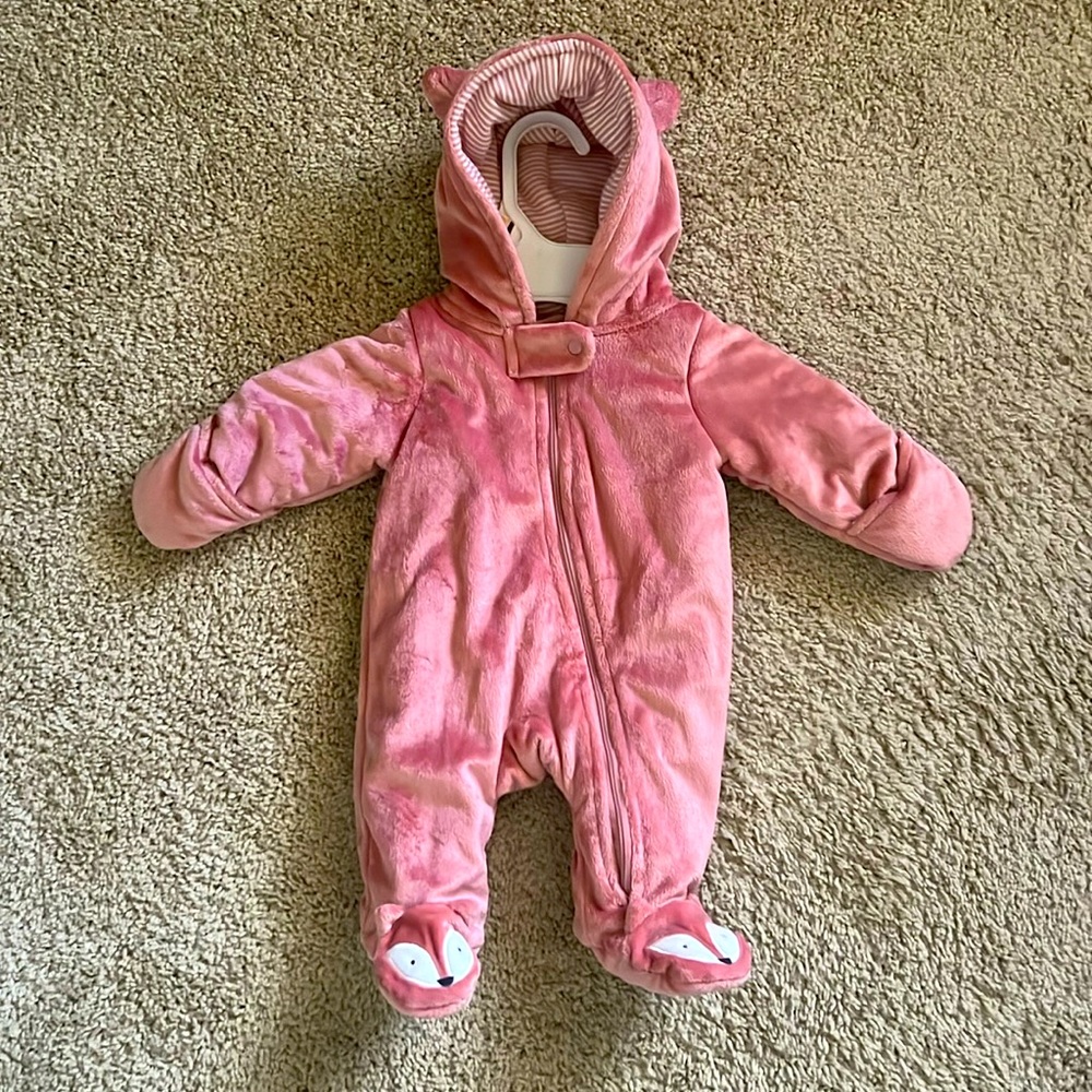 Carters New baby girl footed Onsie with hood. Never worn Newborn!
